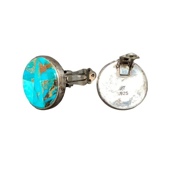 🎉Host Pick🎉 Clip on Vintage .925 Sterling Silver Turquoise Statement Earrings - Picture 3 of 4